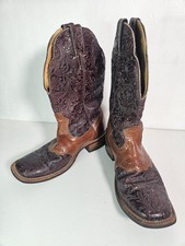 Boulet Women  s Hand Tooled Leather Cowgirl Boots Size 8 C Chestnut Two Toned