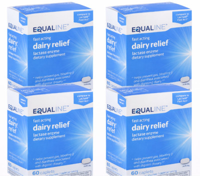 4 boxes compare to Lactaid  Fast Act Lactase Enzyme Supplement Caplets 240 Caps