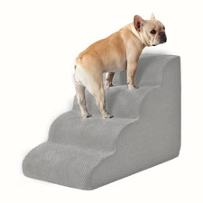 4-Step High Density Foam Dog Stairs Non-Slip Pet Steps for High Bed Couch Gray
