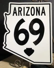 VINTAGE ARIZONA US 69 GASOLINE 12” PORCELAIN LIKE ENAMEL GAS HIGHWAY ROAD SIGN