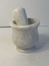 Marble Mortar And Pedestal Set White With Brown Mixed. For Grinding