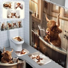 8 Pcs Shower Curtain Sets for Bathroom Funny Shower Curtain Highland Cattle