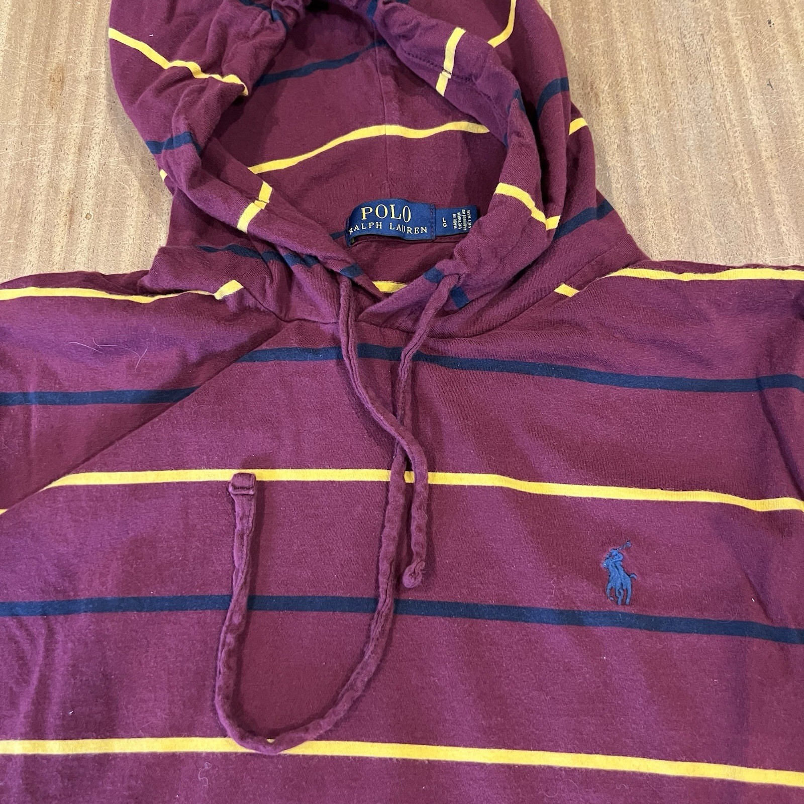 Polo Ralph Lauren Felpa con Cappuccio Camicia Uomo Grande Navy Marrone Multi Strisce Jersey Pony