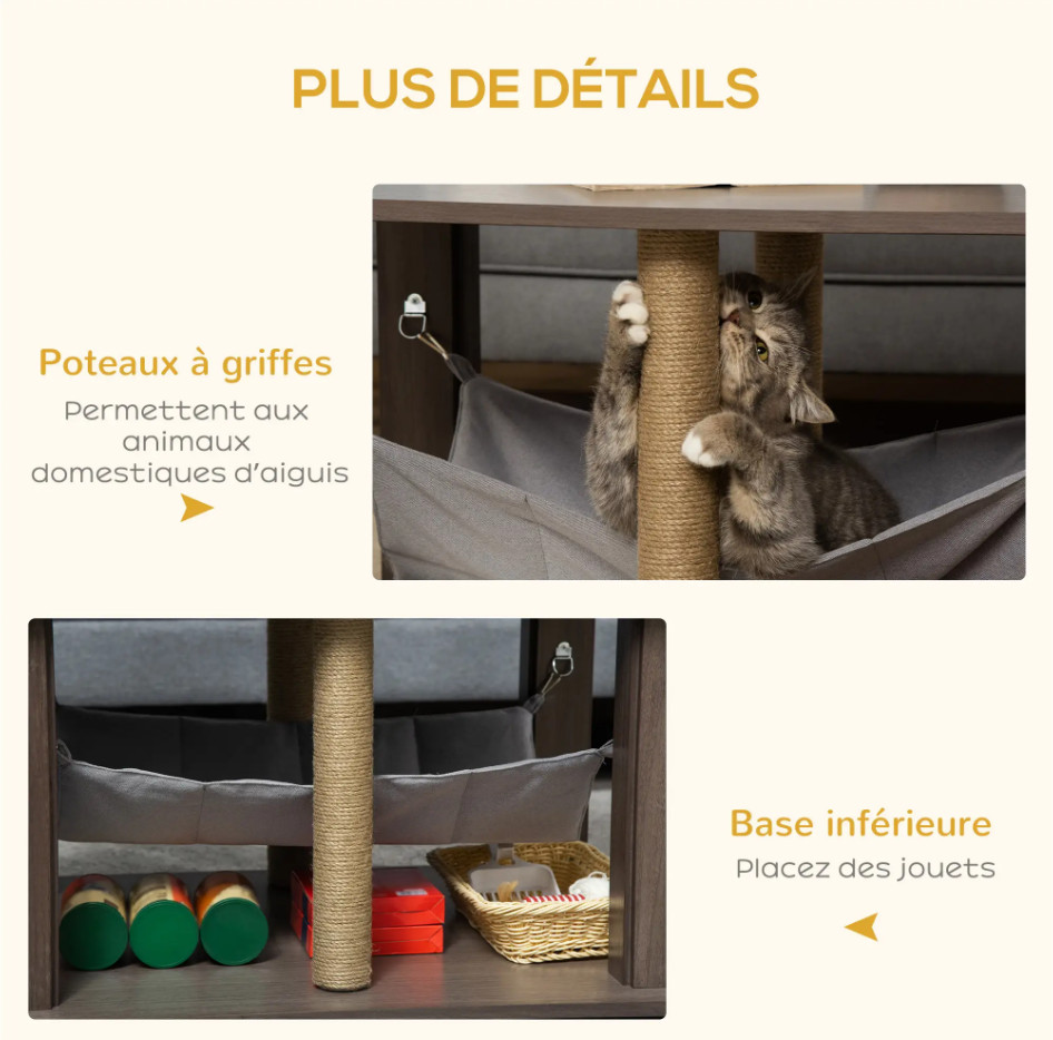 Table pour chat meuble design bois avec hamac et griffoir intégré - 4