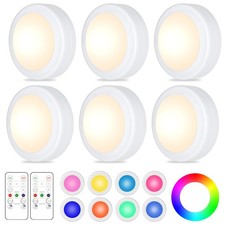 6 PK LED Puck Lights Remote Control 16 Color Changeable Under Cabinet White