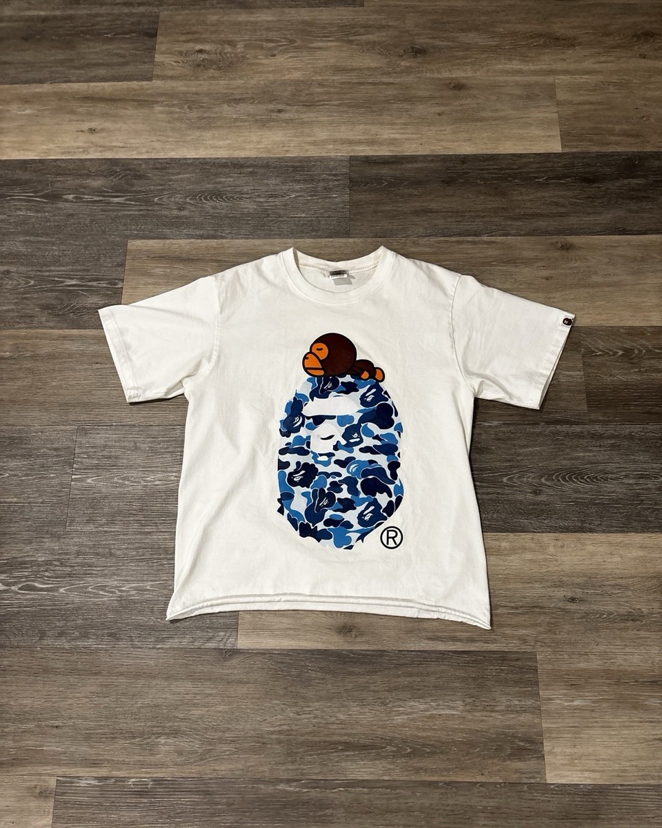 A Bathing Ape Baby Milo Camouflage Graphic White Blue Men's T