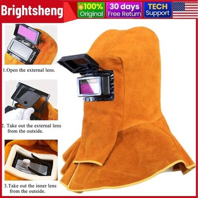Solar Auto Darkening Filter Lens Welder Leather Hood Welding Helmet Mask New