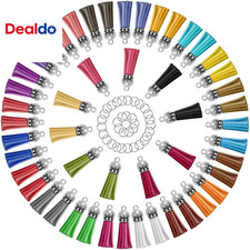 Tassels for Jewelry Making, 50Pcs Leather Tassel Keychain Charms Bulk with 50Pcs