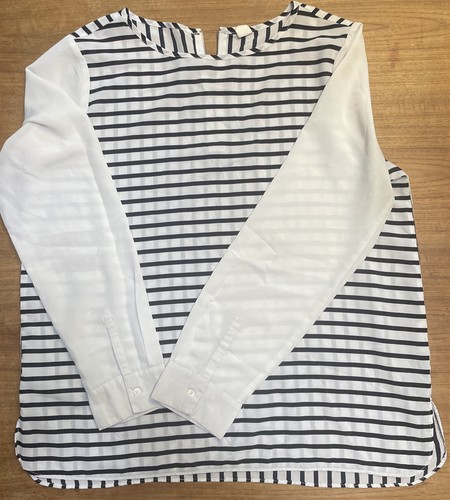 Old Navy Damenbluse Gr. L marine/weiß gestreift Reißverschluss hinten transparent Large