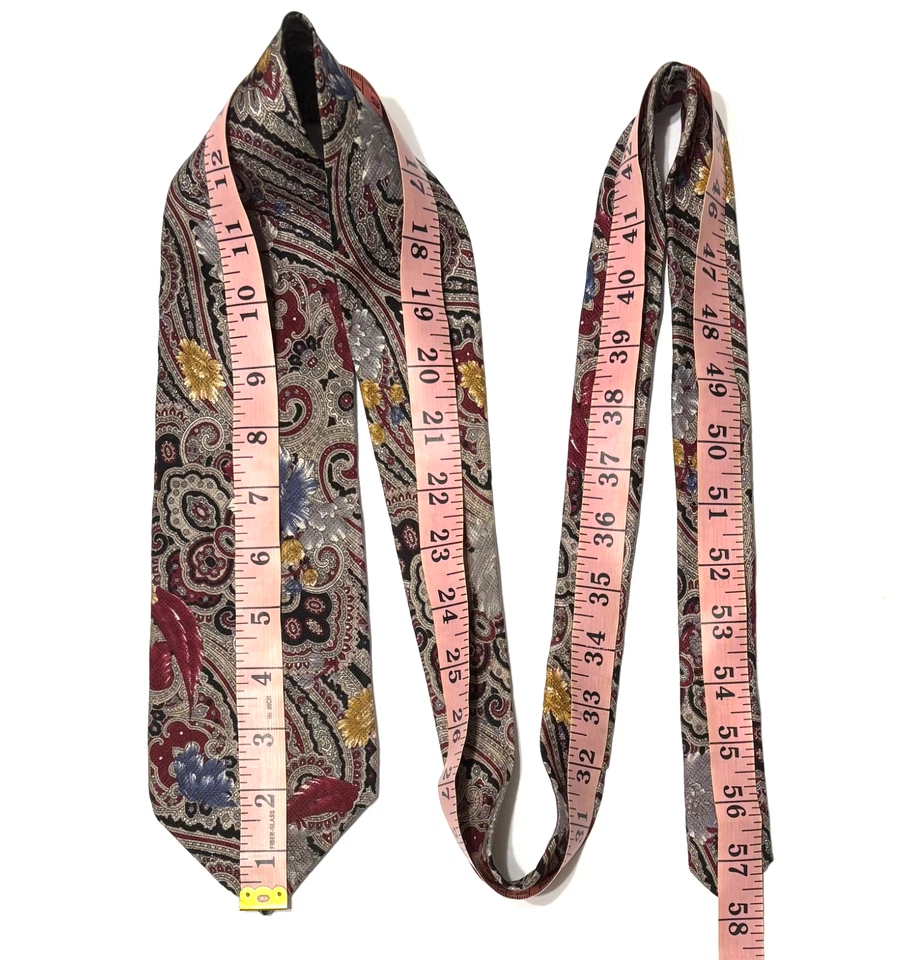 Classic Geoffrey Beene Neck Tie Paisley Floral Gray Background USA Made All Silk - Image 4 of 4