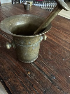 Antiker Mörser Mit Stößel. Bronze/Messing 1 3kg