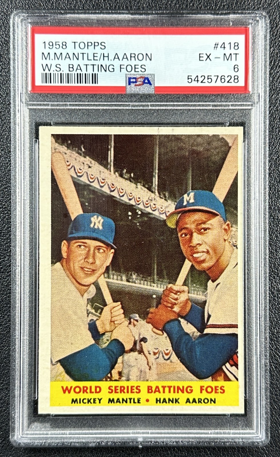 MICKEY MANTLE HANK AARON PSA 6 1958 TOPPS #418 WORLD SERIES WS BATTING FOES 628