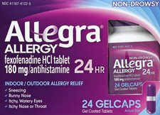 Allegra 24HR Allergy Relief HCI 180mg 24 Gelcaps, NEW FREE SHIP exp. 2/2027