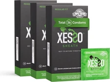XESSO Sheath Ultra-thin Lubricated Latex Condoms with Reservoir Tip, 36-Pack,