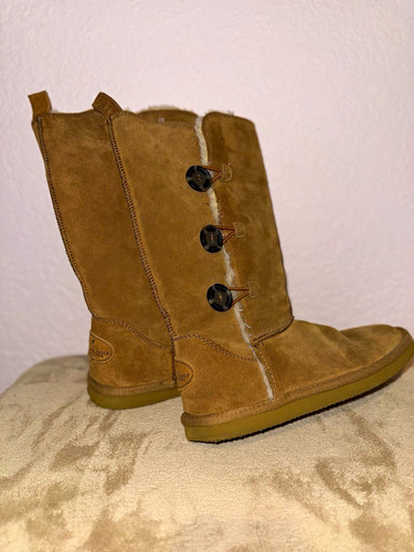 American Eagle Outfitters Y2K Brown Suede Knee Button-up Faux Fur Lined Boots 8