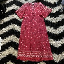 Knox Rose Red White Boho Patterned Flutter Sleeve Maxi Dress Women’s Medium