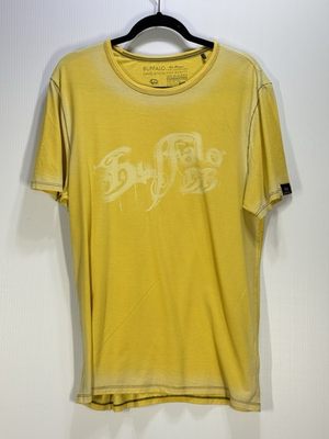 #ad Buffalo David Bitton Yellow Hyflo Size Large Graphic T Y2K Grunge Spray Fade $17.99