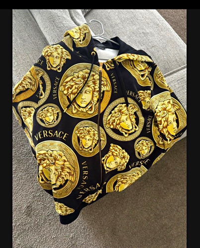 Versace Medusa Logo Full Zip Fleece Hoodie Men’s XL Black/Gold