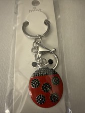 Red Ladybug with Black Dots Rhinestones Silver Tone Keychain/Purse Charm