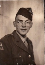 Vintage 1942 US Army Soldier Portrait Photograph Black  White