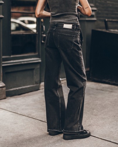 Mikuta The Black Loose Button Fly Black Jeans 100% Cotton Wide Leg $250 MSRP - Picture 2 of 13