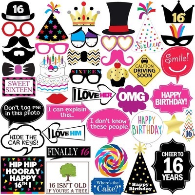 16th Sweet 16 Birthday Photo Booth Party Props - 40 