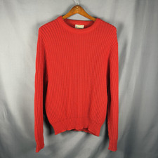 Vintage London Fog Fisherman Chunky Cable Knit Sweater Large Red USA Made