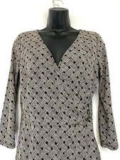 LOFT 4 Brown white Faux Wrap Dress Basket Weave Stretch Career