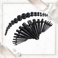 Ear Stretching Kit Tapers with Plugs 36 Pieces Black Acrylic 14G 00G