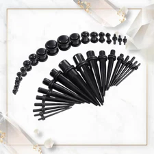 Ear Stretching Kit Tapers with Plugs 36 Pieces Black Acrylic 14G 00G