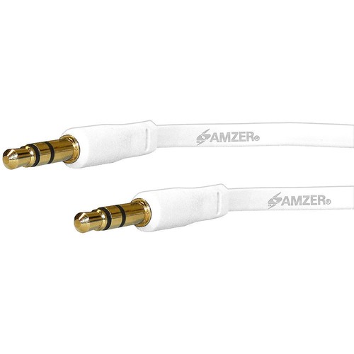 Nuevo cable plano AMZER 3 FT AUXILIAR DE AUDIO AUXILIAR 3,5 mm para iPhone iPod - blanco - Imagen 2 de 2