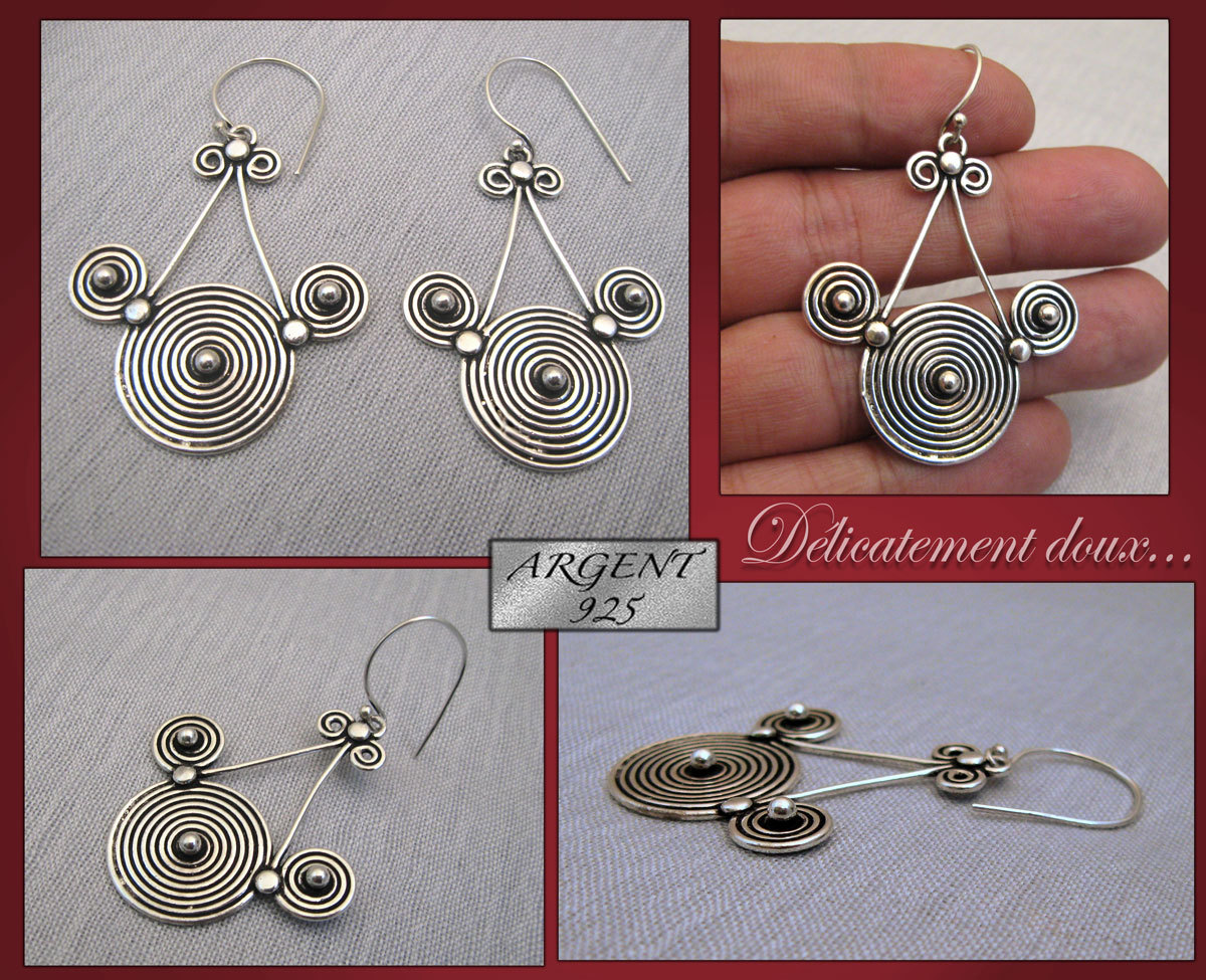 Boucles d'oreilles argent 925 spirales BO-AR-4 anti-allergie peau sensible