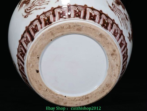 Ancien pot pot dynastie porcelaine émaillée rouge le plus cher blanc Phenix oiseau oiseaux crock