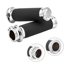 Chrome 1 Inch Motorcycle Hand Grips Handlebar Grips Cable Throttle Compatible...