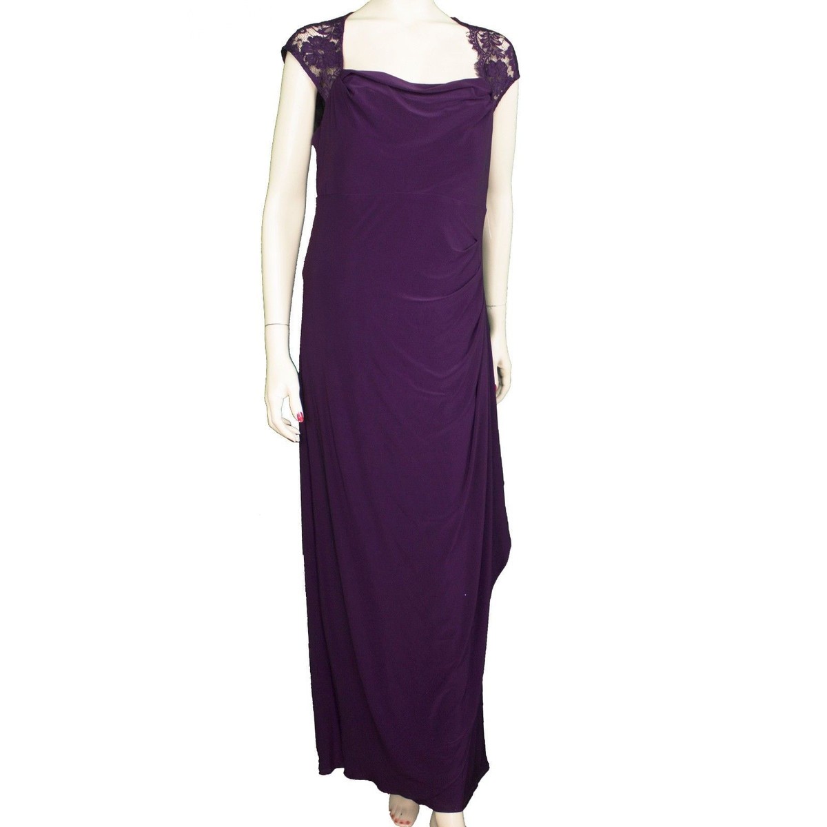 MSK ~ Purple Illusion Keyhole Lace Faux Wrap Formal Gown 16 NEW $99