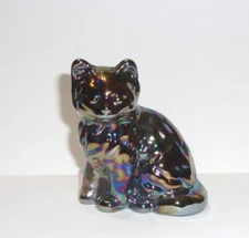 Mosser Glass Smoke Titanium Carnival Persian Cat Kitten Figurine Made In USA!