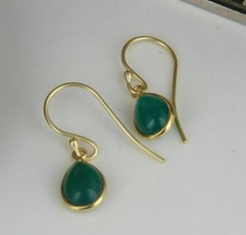 Green Onyx Gemstone 18k Gold Plated Dangle Earrings 925 Silver Dangle Earring