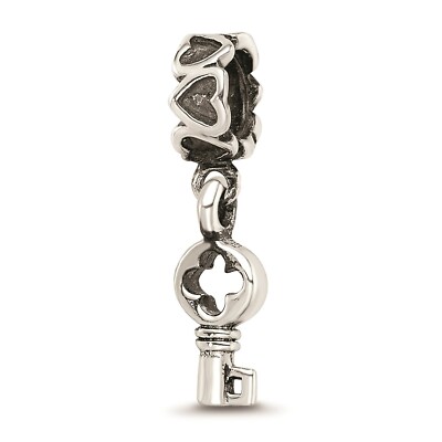Reflection Beads Sterling Silver Antique Finish Key Dangler with Hearts Bead
