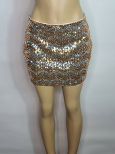 2b bebe Gold  Silver Zig Zag Sequin Basic Mini Skirt Size Large WB5