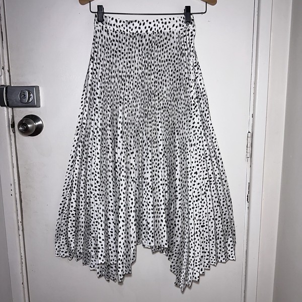 PORTMANS White Black Asymmetrical Midi Maxi Pleat Skirt Womens Size  8 #33485