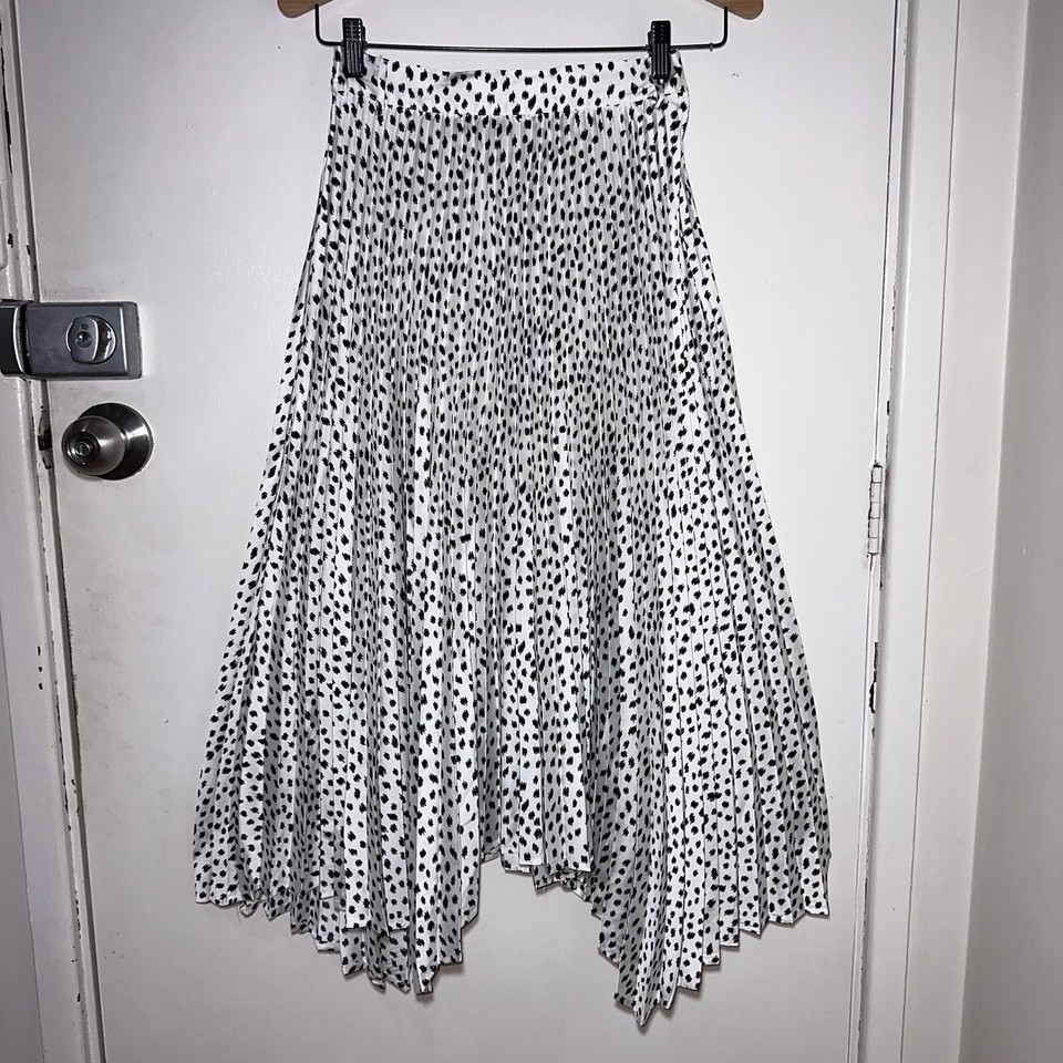 PORTMANS White Black Asymmetrical Midi Maxi Pleat Skirt Womens Size  8 #33485