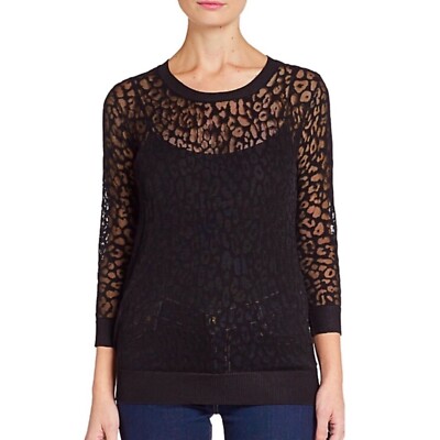 Adrienne Vittadini Leopard Sheer Blouse Top Size Small NWT Black Animal Print