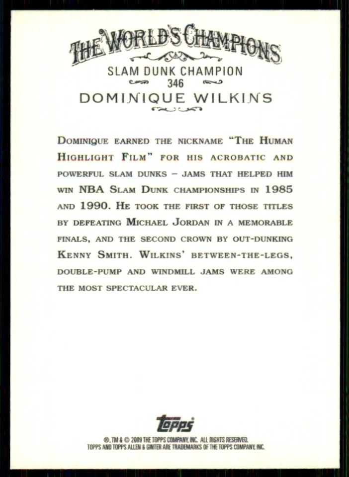 2009 Topps Allen & Ginter Dominique Wilkins Atlanta Hawks #346 - Image 2 of 2
