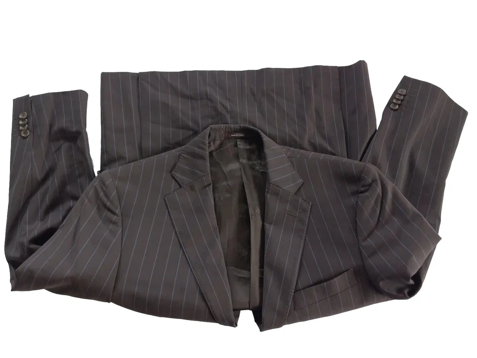 Blazer de lana Versace Collection para hombre talla 50 2 botones forro de viscosa marrón a rayas Foto 4 de 4