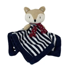 Levtex Baby Navy Blue Striped Fox Plush Lovey 14" Security Blanket Red Scarf HTF