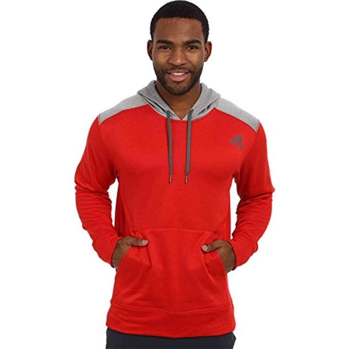 Adidas Men's Logo Ultimate Pullover Hoodie Long Sleeve Red Gray