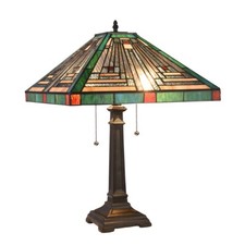 Tiffany Style Table Desk Lamp Mission Arts Crafts Stained Glass 22" Tall 2 Bulb