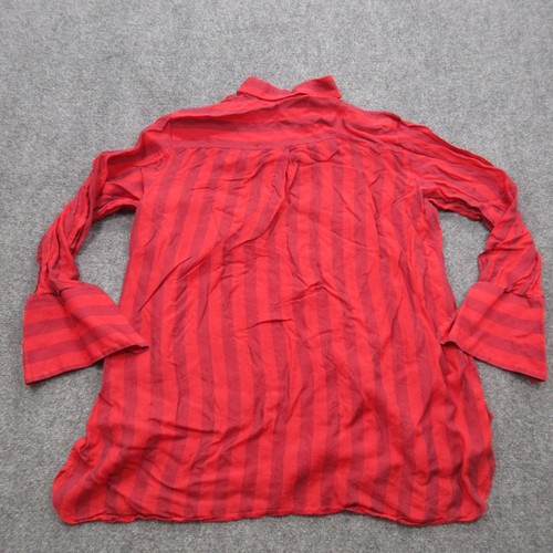Akris Punto Shirt Women 12 Red Striped Long Sleeve High Low Hem Concealed Button - Picture 2 of 14