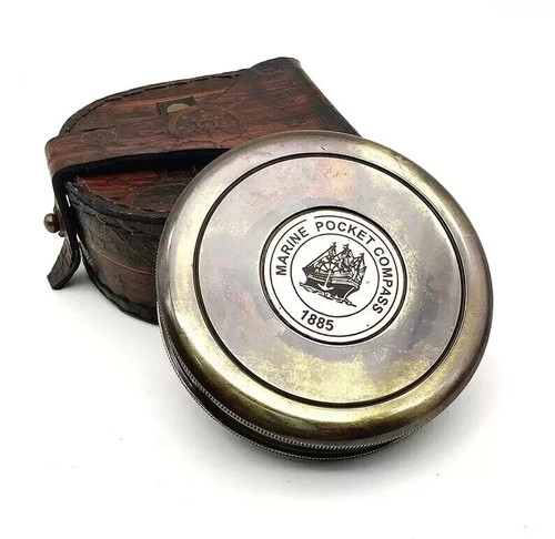 Boussole Militaire Vintage Avec étui En Cuir Pour Ceinture – Reproduction Ancienne – Laiton Et Cuir