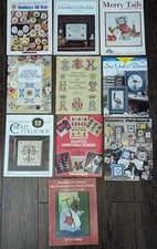 Lot 10 Counted Cross Books Assorted Christmas Sampler-Monogram-Coastal-Holiday